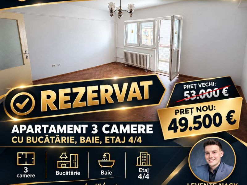 🏡 APARTAMENT CU 3 CAMERE DECOMANDATE | 66 MP | CAREI – ZONA CENTRALĂ
