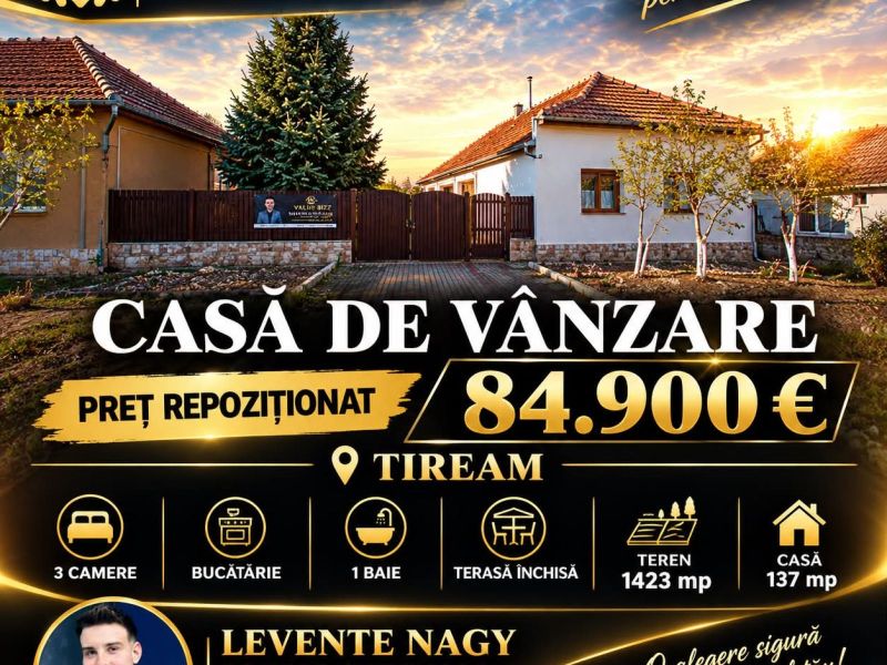 🏡AGENȚIA IMOBILIARĂ VALUE BIZZ vă propune spre vânzare o proprietate deosebită, situată în localitatea Tiream, la aproximativ 7 km de municipiul Carei.
