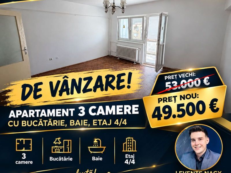 🏡 APARTAMENT CU 3 CAMERE DECOMANDATE | 66 MP | CAREI – ZONA CENTRALĂ